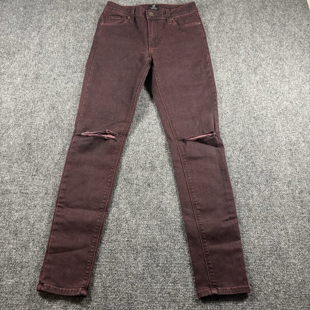 Just Black Skinny‎ Jeans Womens 25 Burgundy Distressed Knee Made in USA Denim